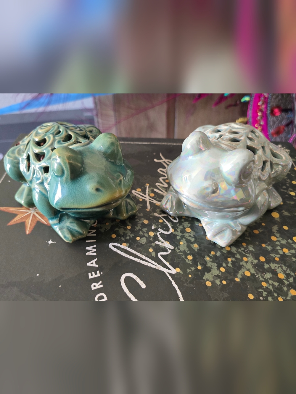 Ceramic Frog Fragrance Potpourri Accent Figurine Set